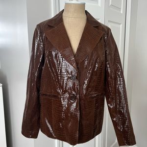 Bradley Bayou Chocolate Brown Leather Blazer Snakeskin Print